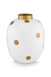 Vase med guld prikker H32 cm Elegant hvid keramikvase